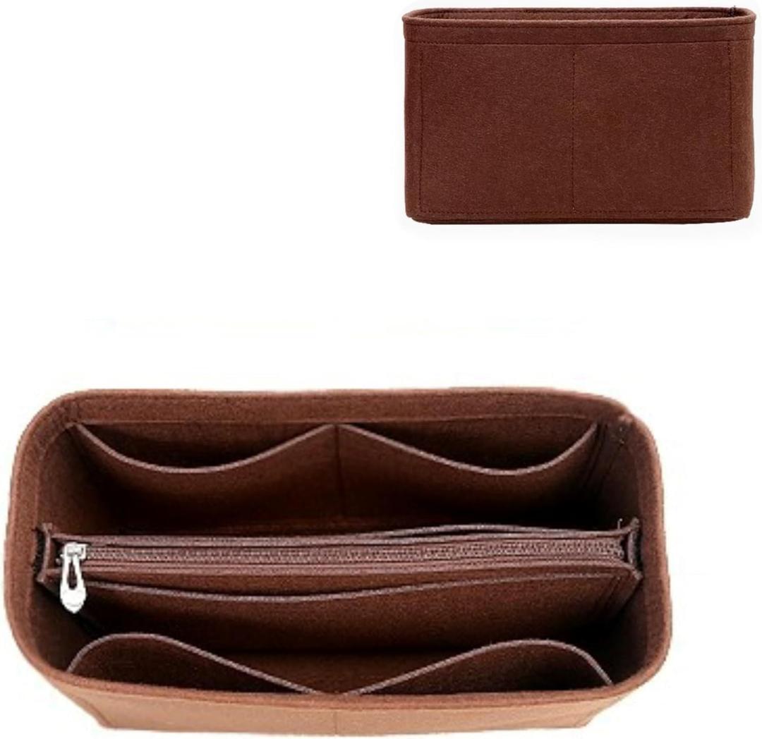 Felt Purse Organizer with Zipped, Bag Organiser Insert for Women,Perfect for carrycall Neverfull Tote (Coffee, large)