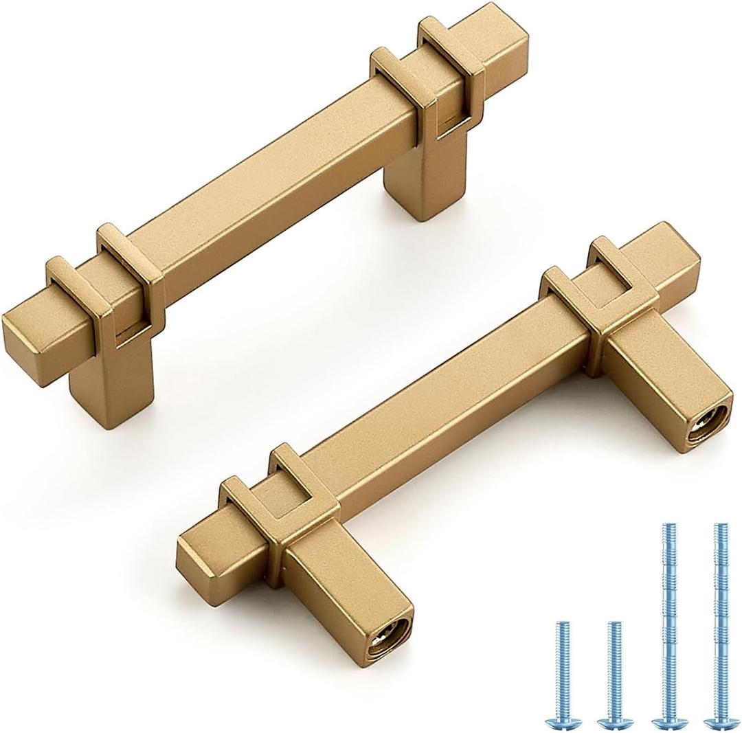 30 Pack 2-1/2 inch Cabinet Handles, Kitchen Cabinet Handles Gold Drawer Pulls Zinc Alloy Square Bar Kitchen Pulls