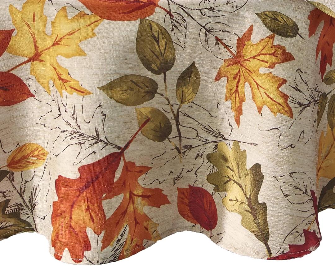 Elrene Home Fashions Autumn Leaves Fall Printed Wrinkle Resistant Tablecloth, Holiday Table Cover for Formal or Everyday Use, 70" Round