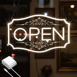 Open Sign for Business, LED Dimmable Neon Open Sign with 12V/2A Adapter, 16.5" x 10.5", Warm White, Bright LED Visibility to Light Up Window, Wall, Bar, Coffee, Salon and Store