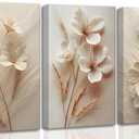 UZXTFQU 3Pcs Neutral Beige Floral Botanical Canvas Wall Art 16x24in