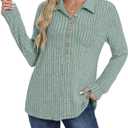 DB MOON Womens Long Sleeve Collared Shirt Lightweight Striped Sweaters 2026 Fall Blouses Business Casual Tops (Green, M)