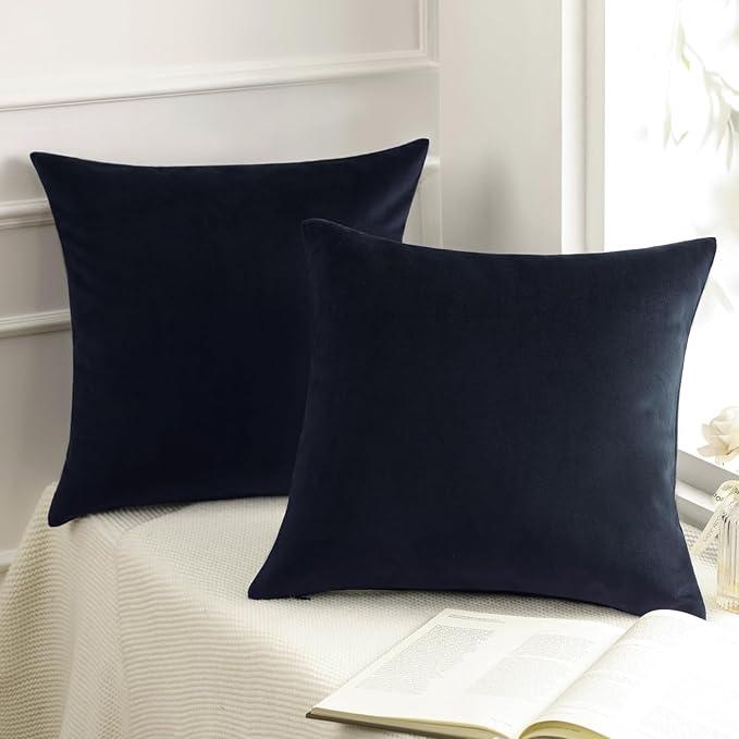 Phantoscope Pack of 2 Velvet Decorative Throw Decorative Pillow Cover Soft Solid Square Cushion Case for Couch Black 18 x 18 inches 45 x 45 cm (Black)