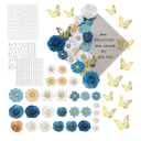 43 Pcs Graduation Cap Decorations Kit Includes Artificial Flowers Faux Flower Heads 3D Butterfly Stickers Pearl Rhinestones Glitter Stickers for Grad Cap Topper DIY Graduation Gift(Blue)