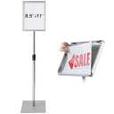 NicQliear Adjustable Sign Stand Holder, 8.5 x 11 Inch Poster Stand with Extra Heavy Duty Square Metal Base, Vertical or Horizontal Outdoor Floor Standing Indoor Display Holder for Restaurant, Silver