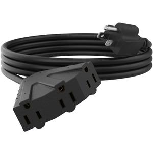 PLUGTUL 10FT Outdoor Extension Cord with Multiple Outlets, 14 Gauge, 3-Outlet, SJTW, 15A 14AWG 1875W SJTW, ETL Listed - Great for Garage, Garden and Home, Black