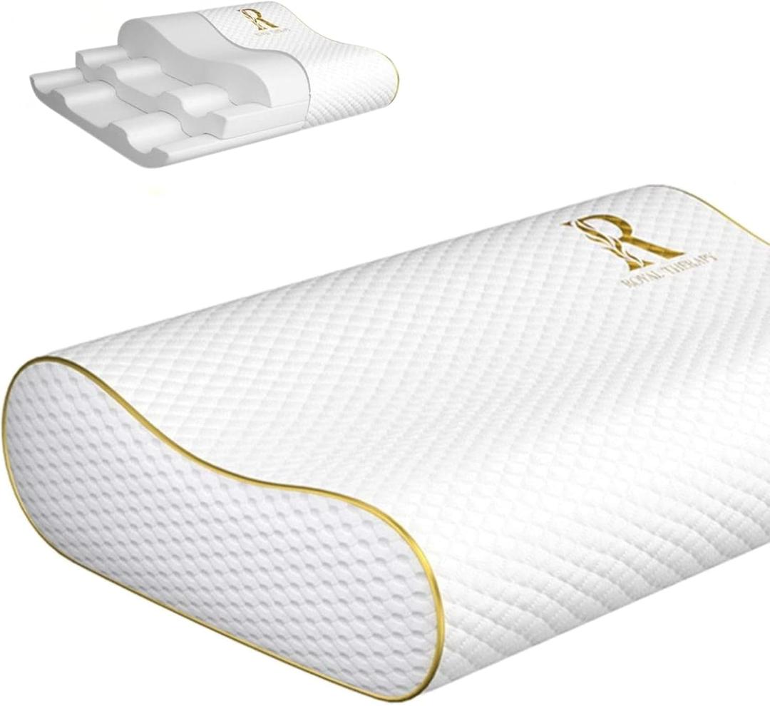 Royal Therapy Memory Foam Pillow, Queen Neck Pain Relief, Contour Cervical Pillow, for Neck and Shoulder Pain, Side, Back and Stomach Sleeper, 24x14x5 inches