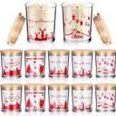Ziliny 10 Pcs Christmas Glass Candle Jars Empty Containers Bulk 7 oz Glass Jars with Cork Lids Tins for Candle Making Storing Biscuits Tea Party Favors(Christmas)