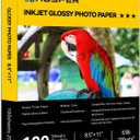 Inkjet Glossy Photo Paper 100 Sheets 8.5x11 Inches 53lb Professional Photographic Paper Compatible with Dye Ink Printers 200GSM Instant Dry