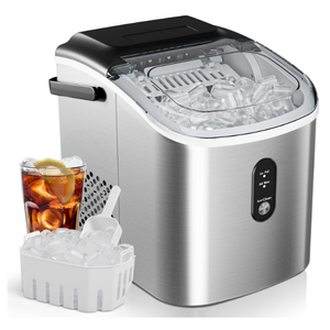 EUHOMY Ice Maker Countertop, Portable Ice Machine with Carry Handle, 26.5lbs Per Day, 9 Cubes in 6 Mins, Auto-Cleaning, with Basket and Scoop, for Home, Kitchen, Camping, RV (Silver)