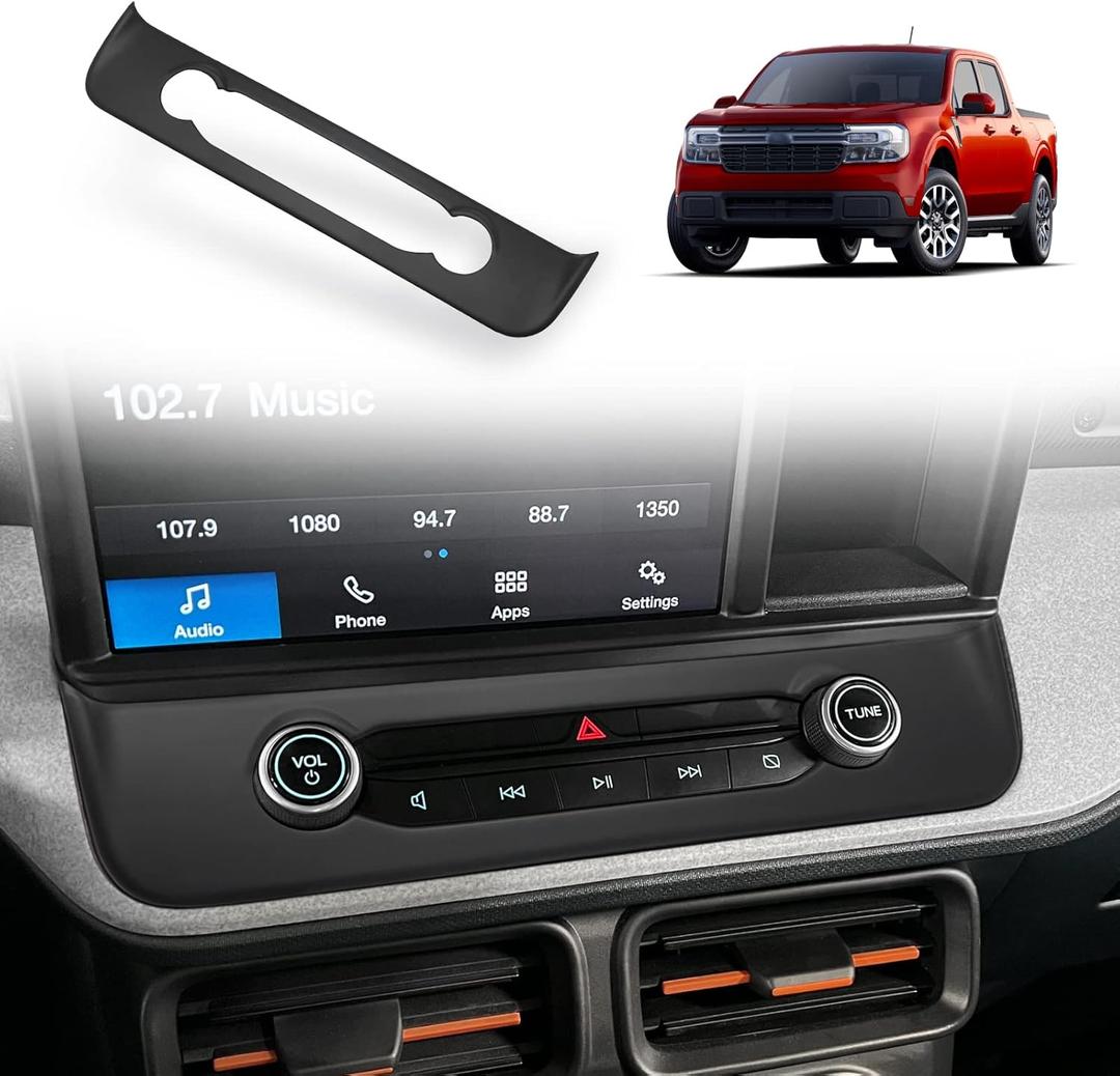 Muslogy Compatible with Ford Maverick Trim Piece Around Radio Controls Center Console Radio Multimedia Control Volume Knob Trim Cover 2022 2023 2024 2025 Accessories (Matt Black)