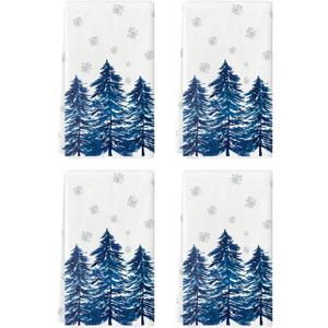 Artoid Mode Blue Xmas Tree Christmas Kitchen Towels Dish Towels, 18x26 Inch Farmhouse Snowflakes Winter Decoration Cleaning Set of 4