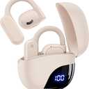 TAGRY Open Ear Earbuds Wireless Bluetooth Headphones 80Hrs Playtime Ear Buds with Earhooks IPX7 Waterproof Touch Control Earphones Sport Headsets for Workout Running Beige
