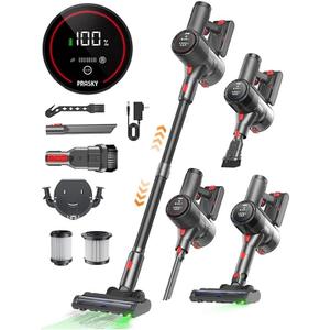 Cordless Vacuum Cleaner, 6-in-1 Lightweight Stick Vacuum with 45mins Runtime, LED Display & Light, Self-Standing, Rechargeable Cordless Vacuum for Carpet, Tile, Pet Hair, Hardwood Floors (Black)