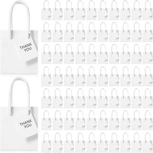 Sherr 100 Pcs Mini Gift Bags Bulk, 4 x 2.75 x 4.5 in Paper Bag with Tag, Extra Small Paper Gift Boxes with Handles for Birthday, Party Favor, Wedding, Small Business, Spring Easter(White)