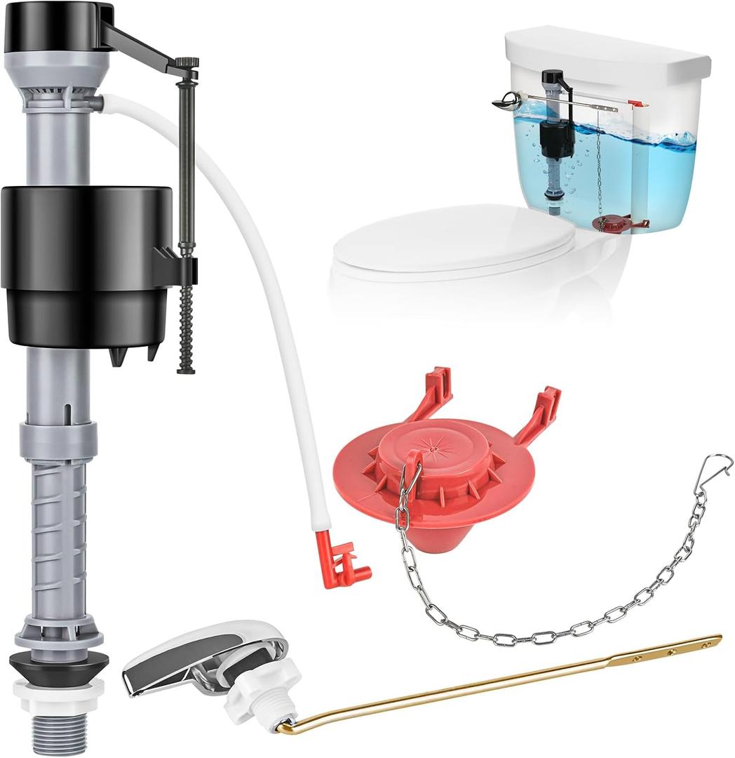 Houpeoro Universal Toilet Flusher Replacement Kit, Fill Valve, 2-Inch Flapper, Toilet Handle Lever, Adjustable, Quiet, Easy to Install, Complete Toilet Parts Inside Tank Kit (Red, 1-Pack)
