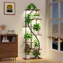 MJOMKN 59" Tall Plant Stand with Grow Light Indoor, 7 Tiered Metal Plant Shelf, S-Shaped Flower Display Stand, Corner Storage Shelf for Living Room, Patio, Balcony Decor