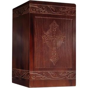 Wooden Cremation Urn for Human Ashes,Wooden Carved Cross Cremation Urns,Holds 250 Cubic Inches,Cat and Dog Pet Urns,Decorative Funeral Urn Box and Casket
