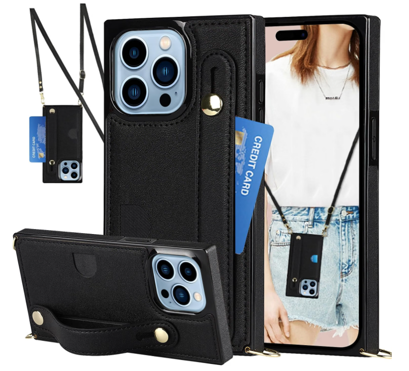 CCSmall Crossbody Case for Apple iPhone 15 Pro with Card Holder KB Black