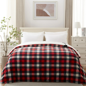 Westinghouse King Size Heated Blanket, Soft Flannel to Sherpa Electric Blanket with Dual Control 10 Heating Levels & 1 to 12 Hours Auto Off, Fast Heating, Machine Washable, 100 * 90 Inch, Red