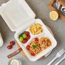 Jaluxing [8X8 3-Compartment 75-Pack Bio Natural Clamshell Take Out Food Containers with Lids, Disposable Bagasse Togo Boxes, Eco-Friendly Biodegradable Made of Sugar Cane Fibers