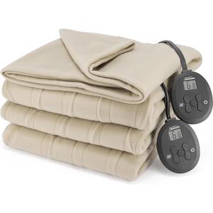 Sunbeam Royal Ultra Fleece Heated Electric Blanket King Size, 90" x 100", 12 Heat Settings, 12-Hour Auto Shut-Off, Machine Washable, Pebble Beige