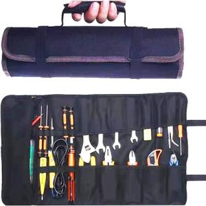 23 Pocket Tool Roll Up Bag for Wrenches & Spanners - Heavy Duty Oxford Organizer Pouch with Elastic Loops & Zipper Pocket, Portable Mechanic Storage Case for Motorcycle Truck Emergency Kit