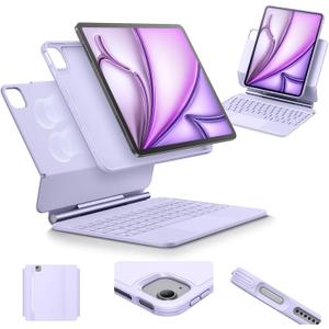 ESR for iPad Air 11 Inch Case with Keyboard M4/M3/M2 (2026/2025/2024) & iPad Pro 11/Air 5th/4th Gen Keyboard, Easy-Set Magnetic Stand, Portrait/Raised Modes, with Removable Protective Case, Purple