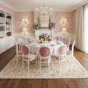 0.26" Low Pile Washable Area Rug 8'x10' - Water Resistant Faux Wool Carpet for Living Room Bedroom - Foldable Lightweight Bohemian Rug for Kids & Pets - Silicone Non-Slip Garden Pink Decor