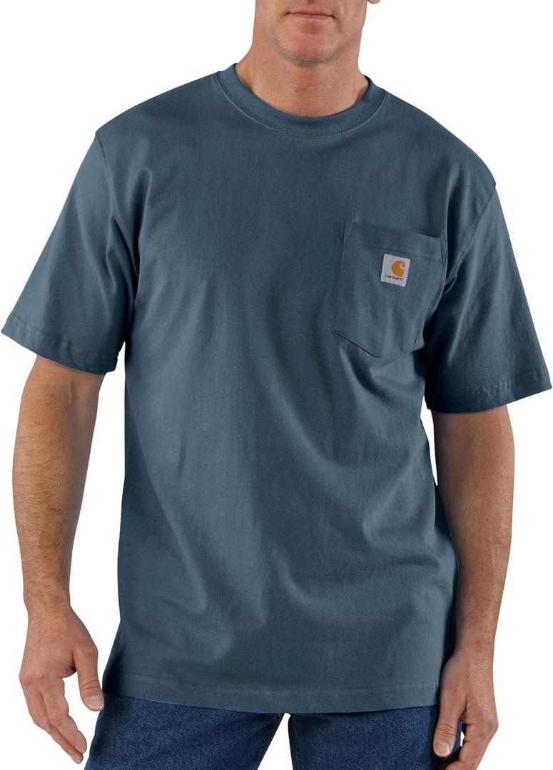 Carhartt Mens Loose Fit Heavyweight Short-Sleeve Pocket T-Shirt Work Utility t Shirts, Bluestone, Small US