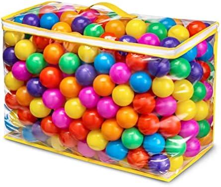 Hovenlay Ball Pit Balls Phthalate Free BPA Free Crush Proof Plastic - 7 Bright Colors in Reusable Play Toys for Kids with Storage Bag