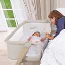 Evolur Stellar Bassinet and Bedside Sleeper, Adjustable Heights, Breathable Mesh Sides, Plush Mattress Pad, Wheels with Safety Locks & Tool-Free Assembly, Compact Fold & Travel Bag - Beige