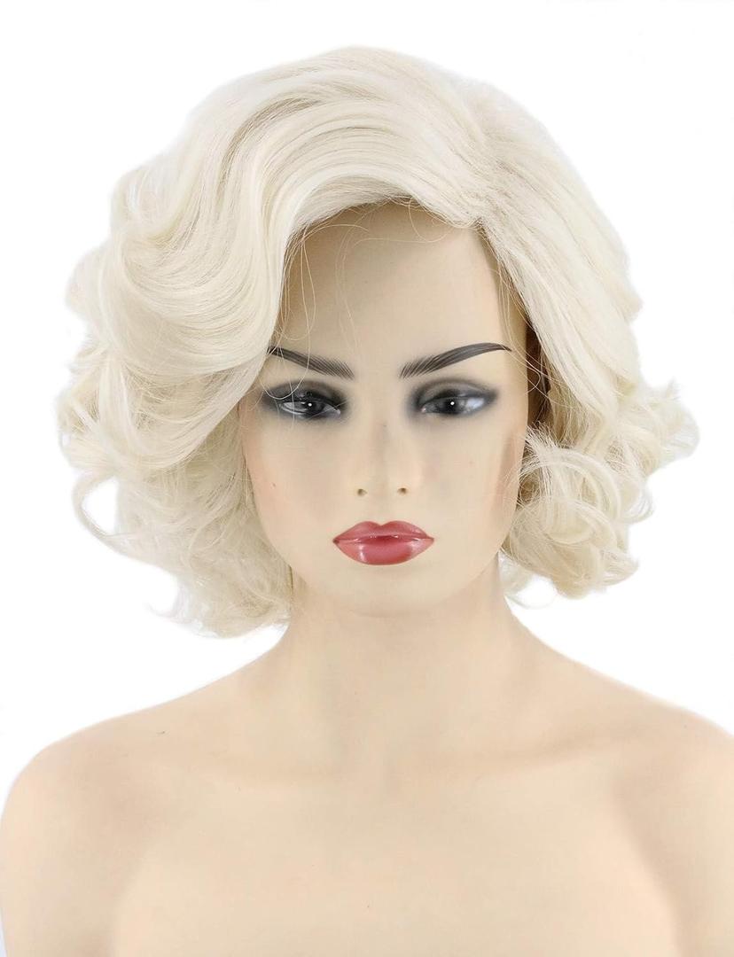 Topcosplay Women Wigs Platinum Blonde Wig Short Curly Halloween Costume Cosplay Wig