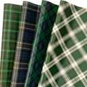 LeZakaa Christmas Green Wrapping Paper, 12 Folded Sheet with 4 Different Tartan Plaid Design for New Year Celebrations Holiday Gift Wrapping, 27.5 x 19.6 inches Per Sheet