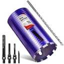 1" Pro Dry Core Drill Bit with Pilot Bit & 3 Adapters (SDS Plus/SDS Max/1/2 Hex), Upgraded-Welded Blade Core Bits for Concrete with Rebar, Masonry, Brick, Mortar - 9.5" Depth, 5/8"-11 Thread