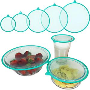 5 Pack Silicone Lids for Bowl, 5 Sizes Reusable Clear Vacuum Storage Lids, Kitchen Food Storage Covers Suitable for Round Containers, Cups, Bowls, Mugs, Food Cans, Pet Cans