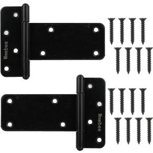 5in T-Strap Shed Door Hinges,2 Pack Heavy Duty Tee Hinge, T-Gate Hinges, Gate Strap Hinges, Black Wrought Hardware for Wooden Fences, Barn Door, Shed Doors (Black, 5 in -2 pcs)