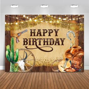 Mocsicka Western Backdrop Western Party Decorations Wild West Rodeo Cowboy Background Brown for Boys Birthday Party Supplies Banner for Photography (7x5ft (82x60 inch))