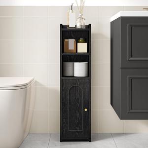Hzuaneri Bathroom Storage Cabinet, Corner Floor Cabinet with Doors and Adjustable Shelf, Narrow Toilet Paper Cabinets, Bathroom Organizer for Small Spaces, Black, BC19704X,  7.9"D x 7.9"W x 29.5"H