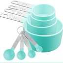 2 x Measuring Cups and Spoons Set, 8-Piece Plastic Measure Cups, Kitchen Cooking Baking Tools, Nesting Design with Stainless Steel Handles for Liquid, Dry Ingredients (Green)