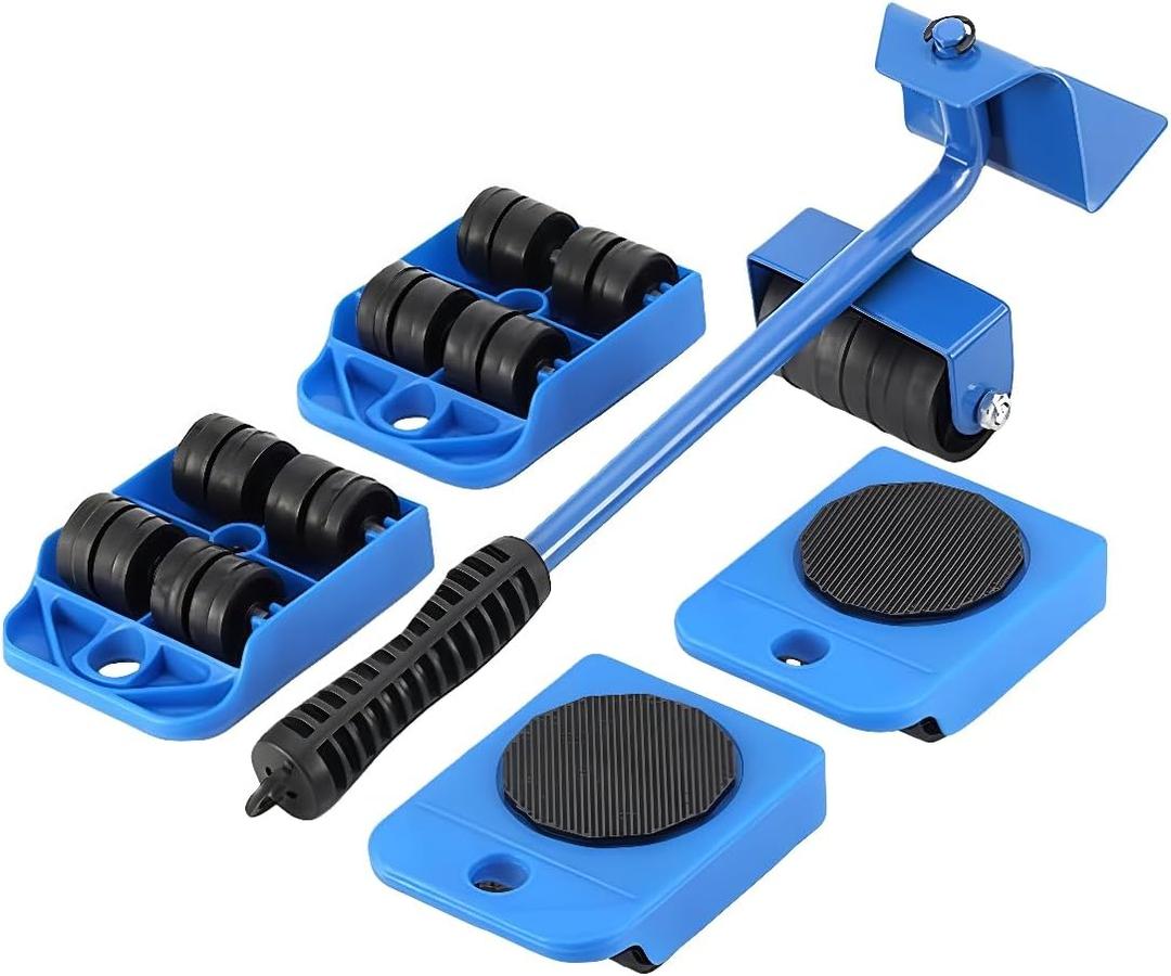 Heavy-Duty Furniture Moving Tool with Wheels, Featuring a Height-Adjustable Lifting Lever and Four-Wheel Sliders, Suitable for Sofas, refrigerators, and Washing Machines. (Blue)