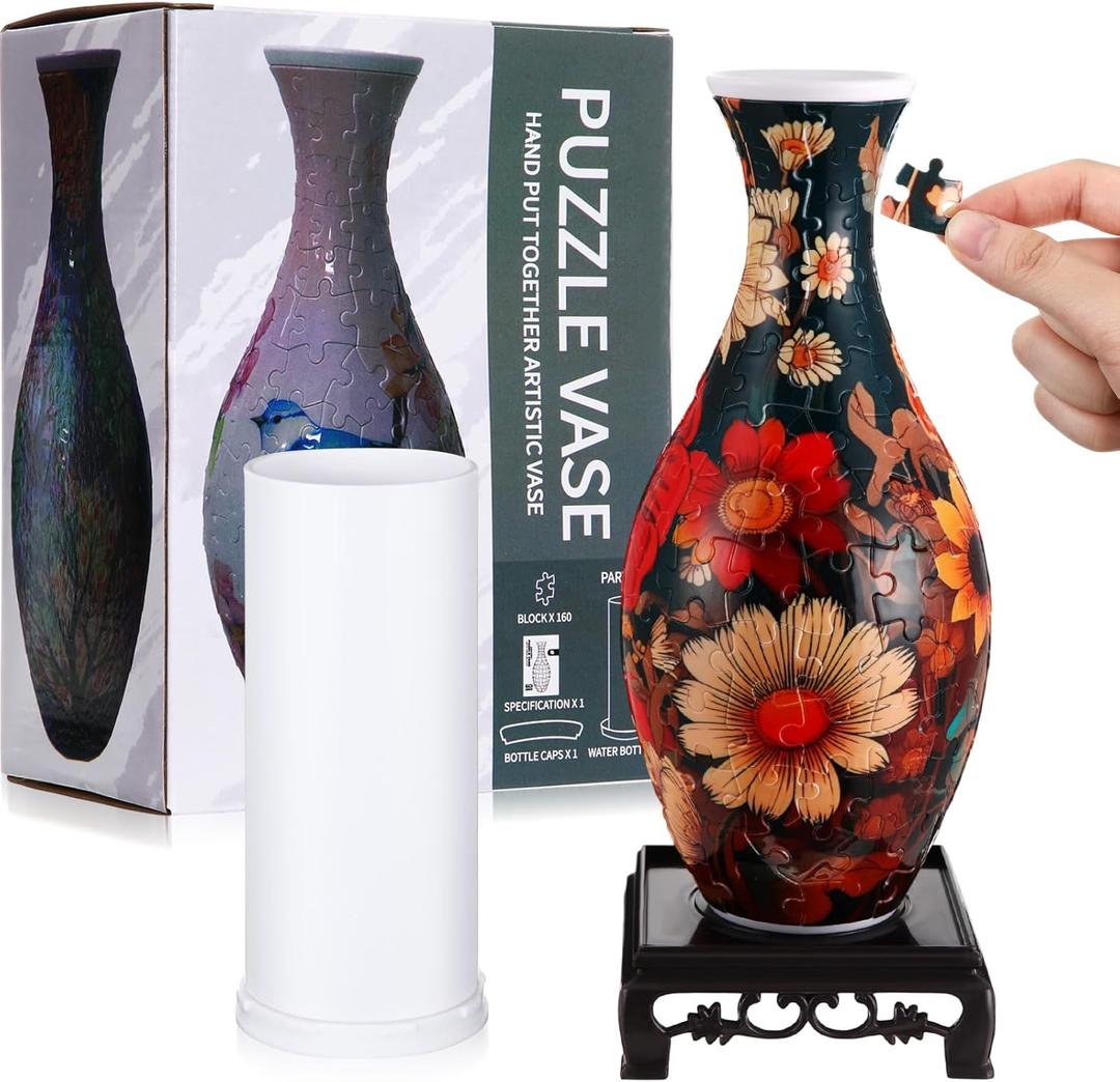 3D Puzzle Vase Puzzle Flower Vase Crafted from 160 Curved Plastic Pieces 3D DIY Housewarming Gift for Flower Arrangements and Home Decoration(Retro Flowers)