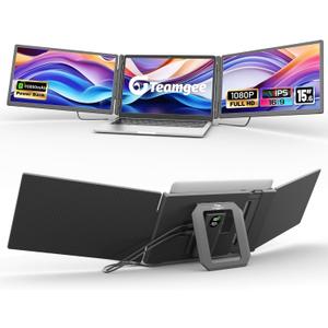 Teamgee 15.6" Laptop Screen Extender with Power Bank, FHD 1080P Triple Monitor, Driver-Free Plug & Play for 13-17" Laptops (HDMI/USB), Home Office/Small Business, Windows/Mac/Android