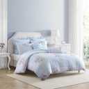 Laura Ashley - Queen Comforter Set, Soft Cotton Bedding with a Medium Weight 7 Piece Bed Set with Matching Pillowcases, Euro Shams & Bonus Throw Pillow Covers (Hope Patchwork Blue)