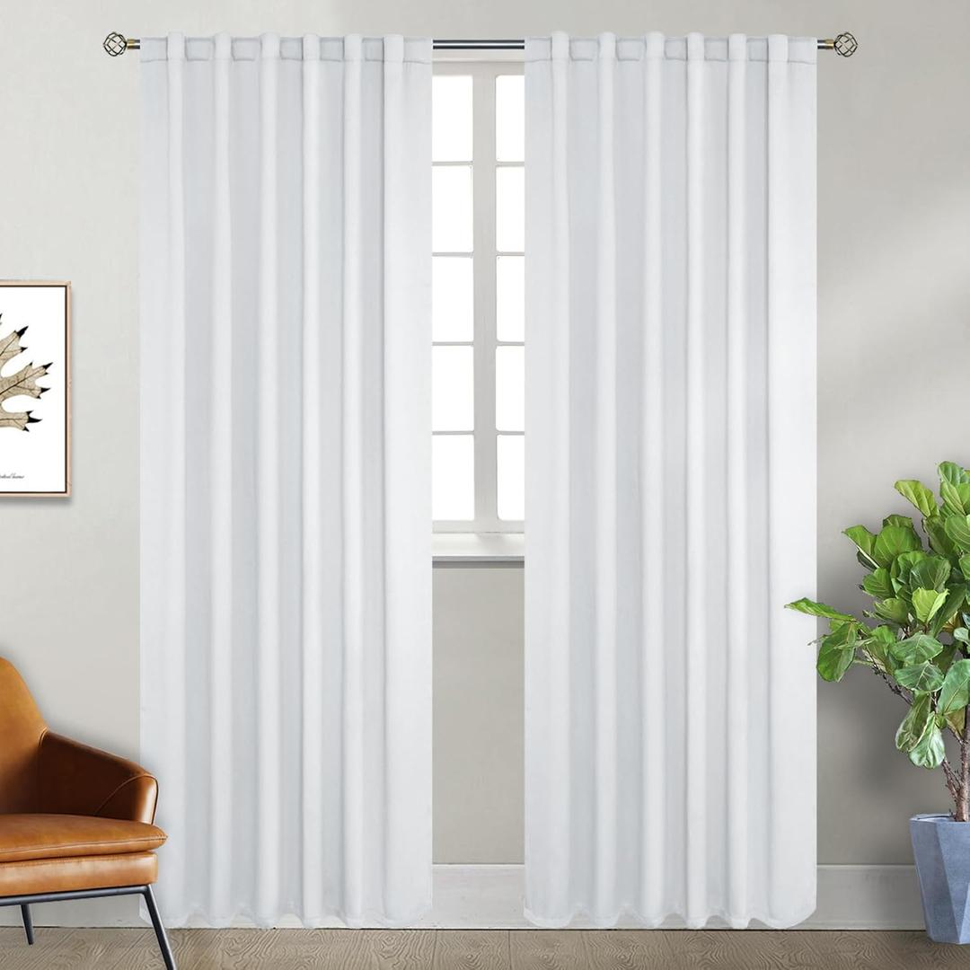BGment White Curtains for Bedroom - 52 x 84 inch Rod Pocket and Back Tab Thermal Insulated Room Darkening Curtains for Living Room, 2 Panels Set, Greyish White