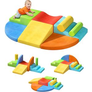 Extra Large 8-Piece Soft Climbing Toys for Toddlers, Foam Climbing Block Set with Jumbo Size, Boosts Motor Skills & Color Coordination, Safe Indoor Toy for Child Development (Green+ yellow+ red+ light Blue+ dark Blue+ orange)