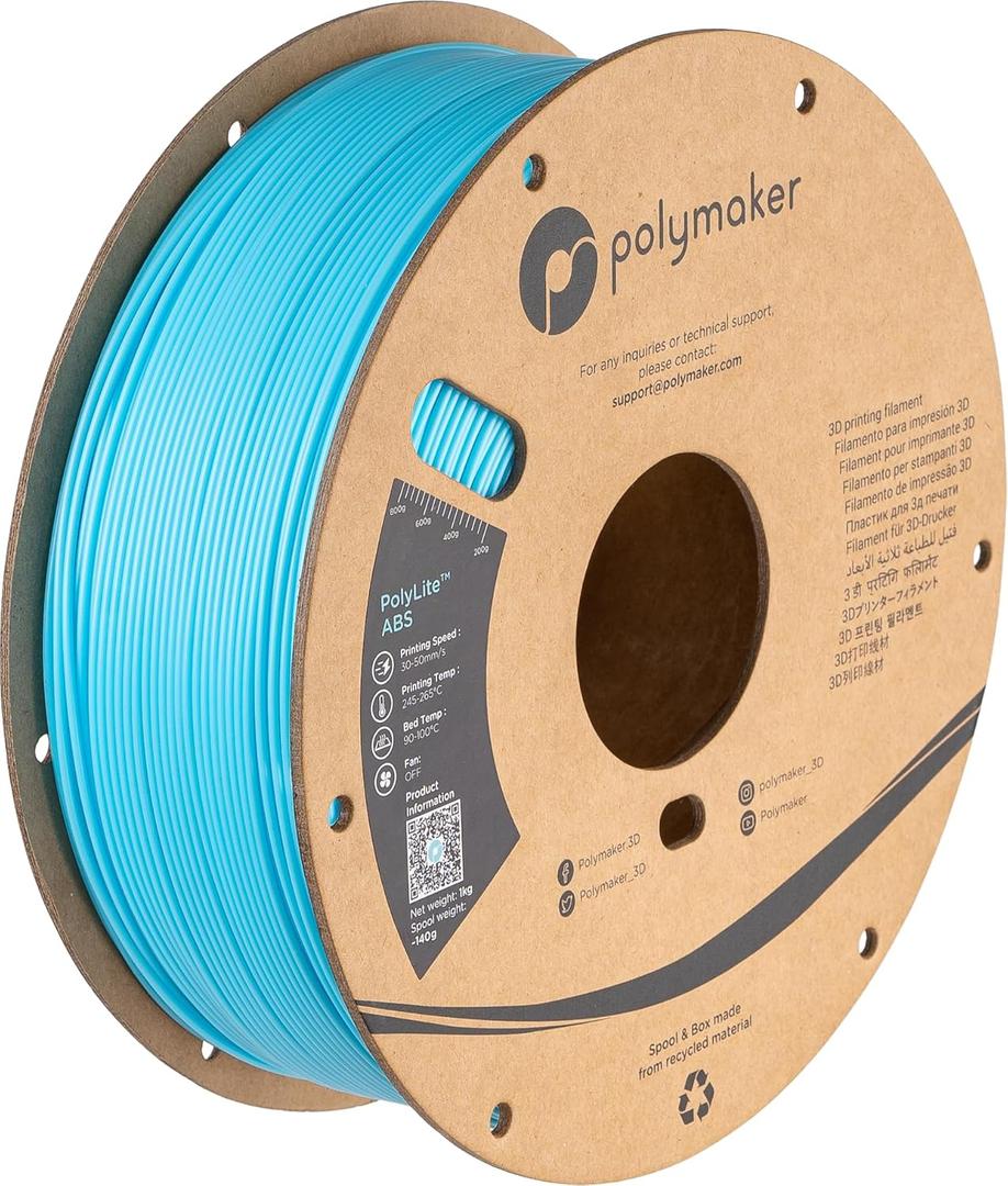 Polymaker ABS Filament 1.75mm Light Blue, 1kg 3D Printing Filament, PolyLite ABS 3D Printer Filament, Heat Resistant, Strong & Durable, Dimensional Accuracy +/- 0.03mm