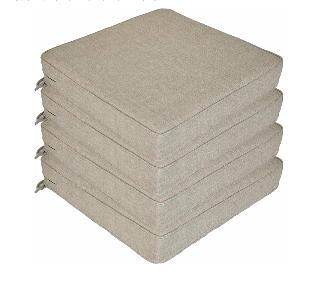 JMGBird Outdoor Chair Cushions Set of 2, Water Resistant Seat Cushions 19 x 19 Inch with Ties Outdoor Cushions for Patio Furniture, Beige