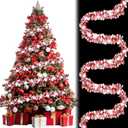 Kingdder 16.4 ft Christmas Tinsel Garland Lighted Metallic Twist Garland with 50 LED Lights Hanging Prelit Xmas Battery Operated Foil Tinsel for Christmas Tree Party Mantel