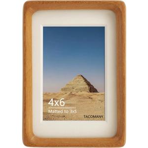 Natural Wood Photo Frames Inspired Tabletop Picture Frame with Mat, Vertical or Horizontal Display (Teak, 4x6 matted to 3x5)